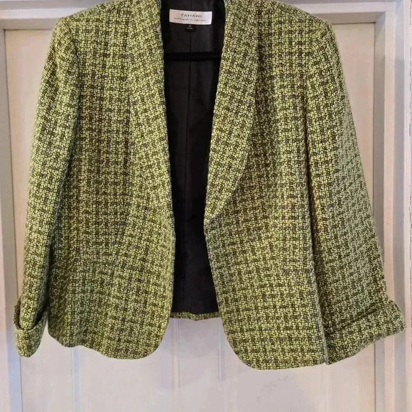 Tahari Arthur S. Levine Womens Tweed Open Blazer Green Size 14 - Picture 2 of 11